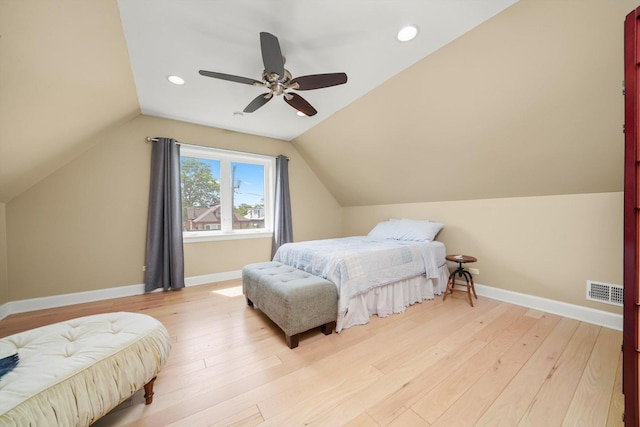 3010 Wisconsin Ave, Berwyn, IL 60402 - bedroom featuring light wood-type flooring, lofted ceiling, ceiling fan, and recessed lighting
