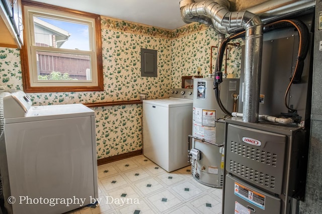 1033 Pheasant Dr, Bradley, IL 60915 - utility room featuring separate washer and dryer, water heater, electric panel, and heating unit