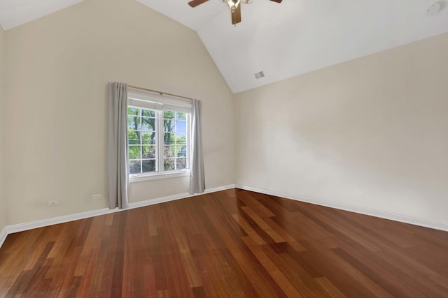 445 E Crescent Ave, Elmhurst, IL 60126 - empty room featuring a ceiling fan, lofted ceiling, and wood finished floors