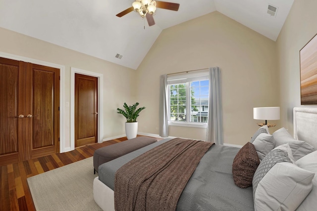 445 E Crescent Ave, Elmhurst, IL 60126 - bedroom with wood finished floors, lofted ceiling, and a ceiling fan