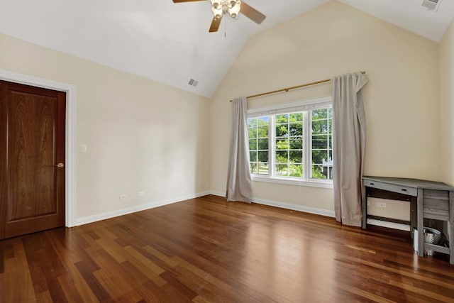 445 E Crescent Ave, Elmhurst, IL 60126 - spare room featuring ceiling fan, lofted ceiling, and wood finished floors
