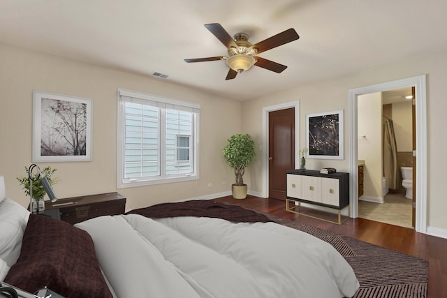 445 E Crescent Ave, Elmhurst, IL 60126 - bedroom with wood finished floors, ceiling fan, and connected bathroom