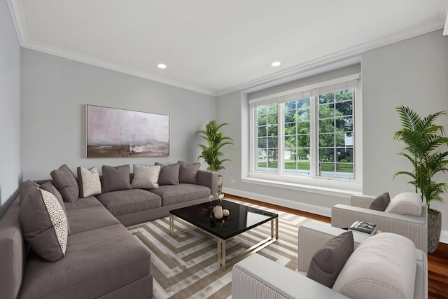 445 E Crescent Ave, Elmhurst, IL 60126 - living area featuring wood finished floors, crown molding, and recessed lighting