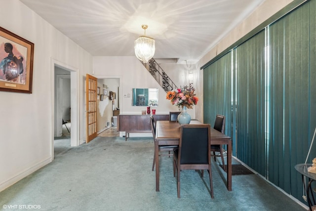 1404 W 97th St, Chicago, IL 60643 - dining room with carpet, a chandelier, and stairway
