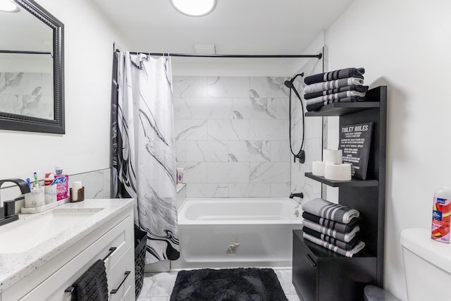 7740 Monitor Ave, Burbank, IL 60459 - bathroom with marble finish flooring, shower / tub combo with curtain, and vanity