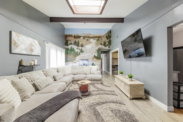 7740 Monitor Ave, Burbank, IL 60459 - living room featuring beamed ceiling, light wood finished floors, and a high ceiling