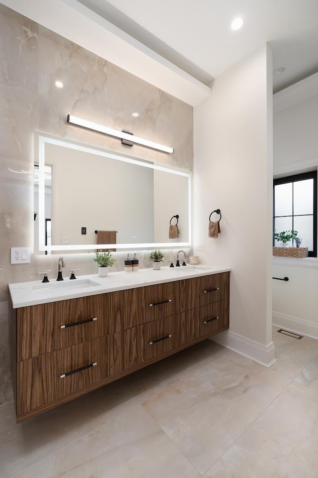 1847 Dexter Ln, Des Plaines, IL 60018 - bathroom with double vanity and marble finish flooring