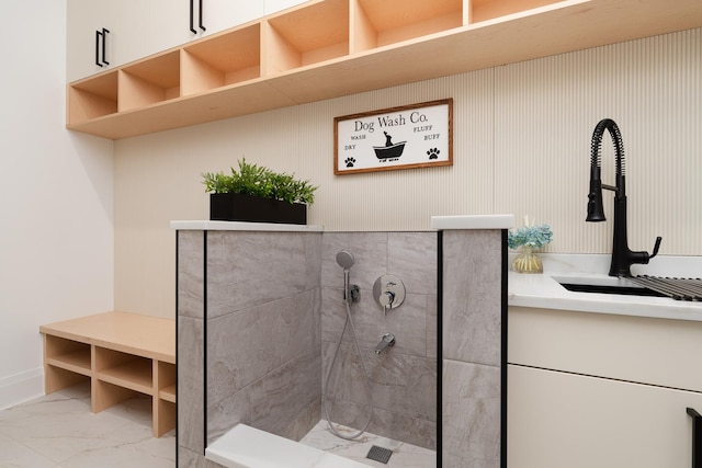 1847 Dexter Ln, Des Plaines, IL 60018 - full bath with marble finish floors, vanity, and a walk in shower