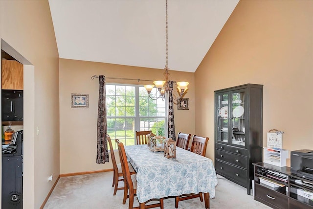 5692 W Roosevelt St, Monee, IL 60449 - dining area with light carpet, a chandelier, and high vaulted ceiling
