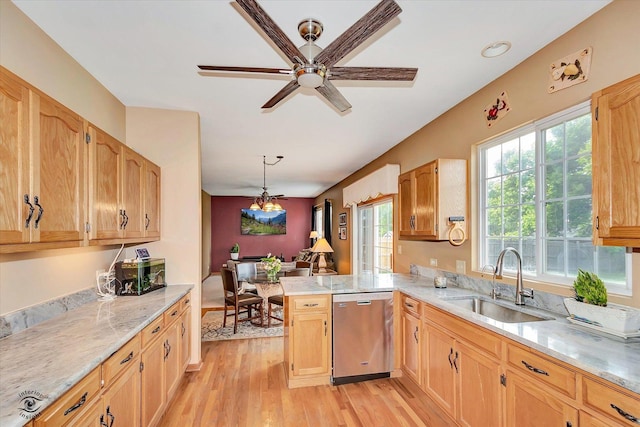 5692 W Roosevelt St, Monee, IL 60449 - kitchen with dishwasher, plenty of natural light, light wood finished floors, and a peninsula