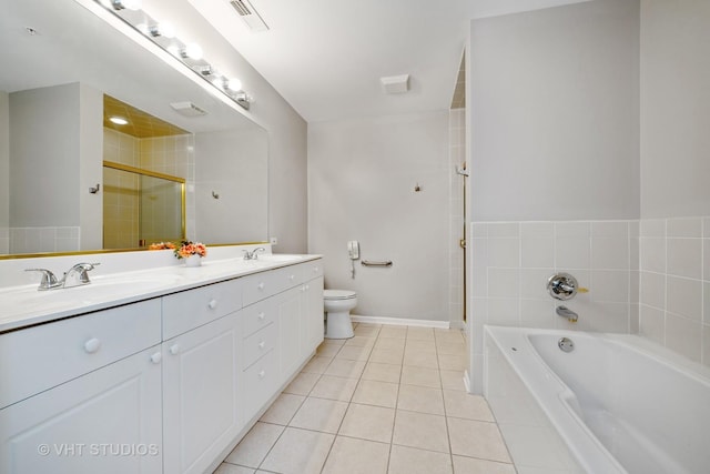 800 Weidner Rd Unit 307, Buffalo Grove, IL 60089 - bathroom featuring tile patterned flooring, a garden tub, double vanity, and a shower stall