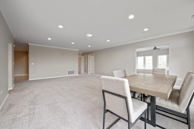 800 Weidner Rd Unit 307, Buffalo Grove, IL 60089 - dining space with recessed lighting, crown molding, light carpet, and ceiling fan