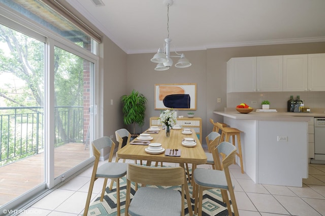 800 Weidner Rd Unit 307, Buffalo Grove, IL 60089 - dining space with light tile patterned floors, a chandelier, and crown molding