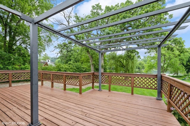 4321 Bay View Dr, Crystal Lake, IL 60014 - wooden terrace featuring a pergola and view of wooded area