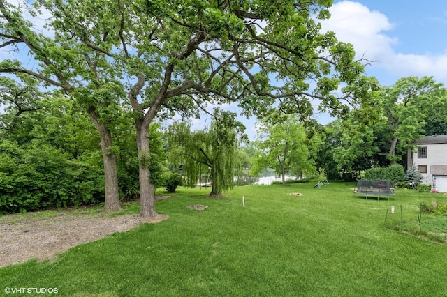 4321 Bay View Dr, Crystal Lake, IL 60014 - view of green lawn with a trampoline and a water view