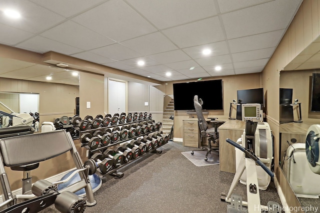 627 Bayview Pt, Schaumburg, IL 60194 - workout area with a paneled ceiling and recessed lighting
