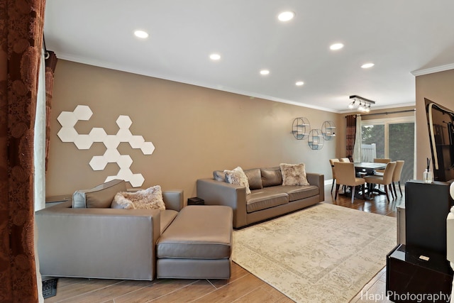 627 Bayview Pt, Schaumburg, IL 60194 - living room with ornamental molding, wood finished floors, and recessed lighting