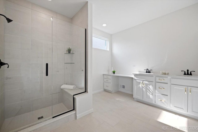 2308 Lawlor Ln, Naperville, IL 60564 - full bath with a stall shower, double vanity, and tile patterned floors