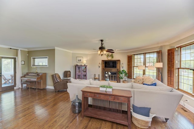 26 Carriage House Ln, Orland Park, IL 60467 - living area featuring crown molding, wood finished floors, and a ceiling fan
