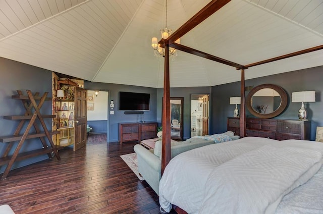 26 Carriage House Ln, Orland Park, IL 60467 - bedroom featuring wood-type flooring, lofted ceiling, wooden ceiling, and a chandelier