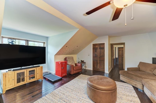 26 Carriage House Ln, Orland Park, IL 60467 - living area featuring dark wood-type flooring, a ceiling fan, and vaulted ceiling
