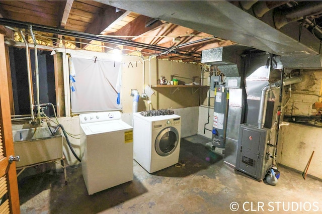 17405 Longfellow Ave, Hazel Crest, IL 60429 - laundry area with washing machine and dryer, heating unit, and water heater