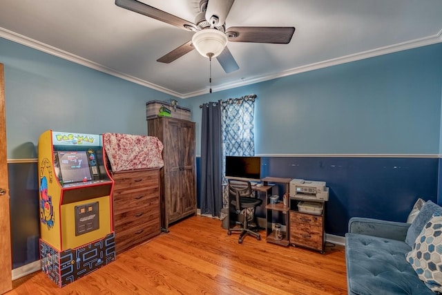 1820 Maple Ave, Berwyn, IL 60402 - office featuring crown molding, a ceiling fan, and wood finished floors