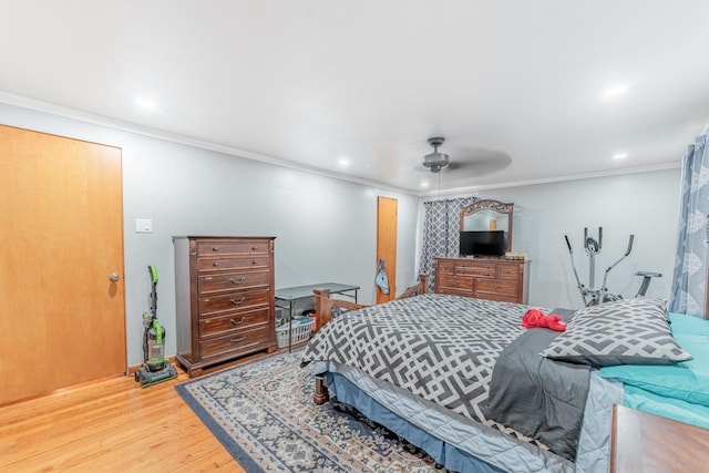 1820 Maple Ave, Berwyn, IL 60402 - bedroom with wood finished floors, ornamental molding, recessed lighting, and a ceiling fan