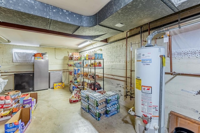 1820 Maple Ave, Berwyn, IL 60402 - unfinished basement featuring water heater, refrigerator, and freestanding refrigerator