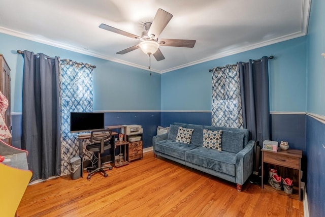 1820 Maple Ave, Berwyn, IL 60402 - home office with wood finished floors, a ceiling fan, and ornamental molding