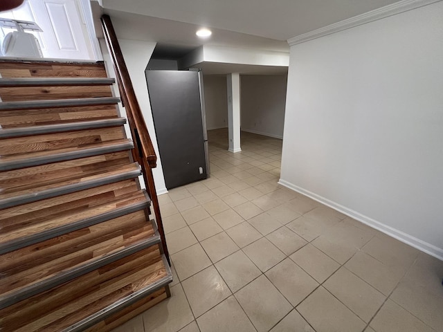 11133 Boeger Ct, Westchester, IL 60154 - stairs featuring tile patterned flooring, crown molding, and recessed lighting