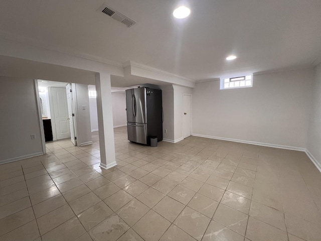 11133 Boeger Ct, Westchester, IL 60154 - basement featuring freestanding refrigerator, light tile patterned floors, and recessed lighting