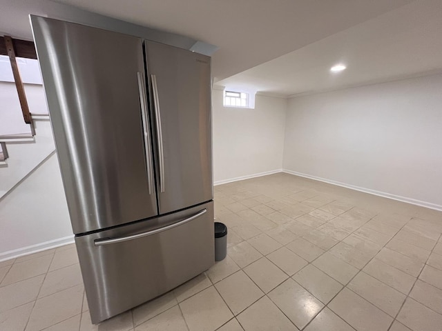 11133 Boeger Ct, Westchester, IL 60154 - kitchen featuring freestanding refrigerator, light tile patterned floors, and recessed lighting