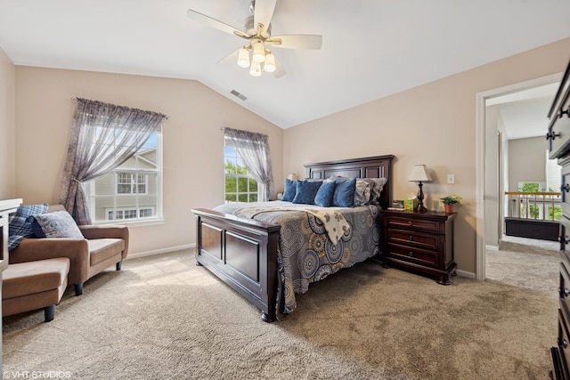 142 W Park Ave Unit C, Sugar Grove, IL 60554 - bedroom featuring carpet, lofted ceiling, and ceiling fan