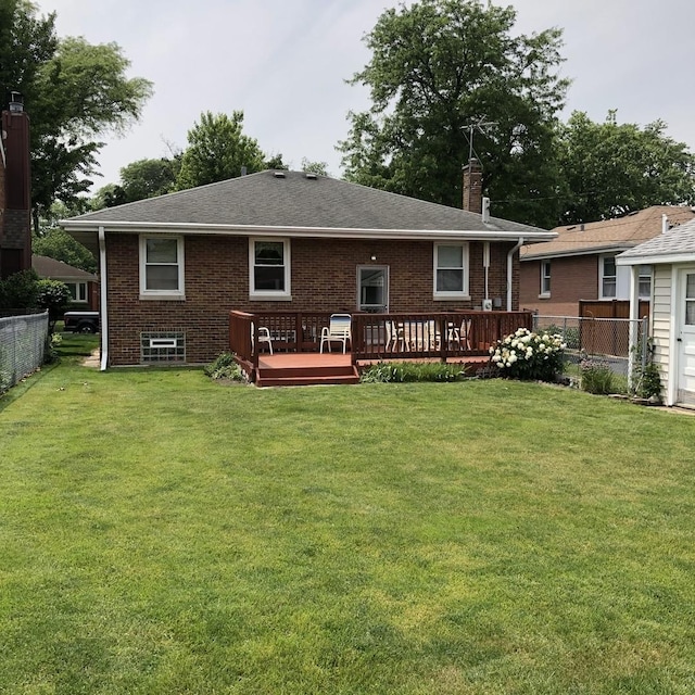 1525 Morgan Ave, La Grange Park, IL 60526 - rear view of property featuring a chimney, brick siding, a deck, and a shingled roof
