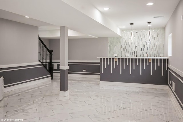 11616 S Lowe Ave, Chicago, IL 60628 - spare room with light marble finish floors, stairs, recessed lighting, and a chandelier