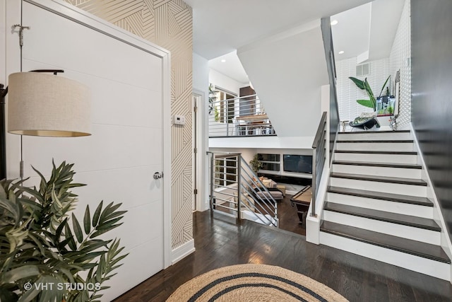 2503 N Maplewood Ave, Chicago, IL 60647 - foyer entrance with wood finished floors, recessed lighting, and stairway