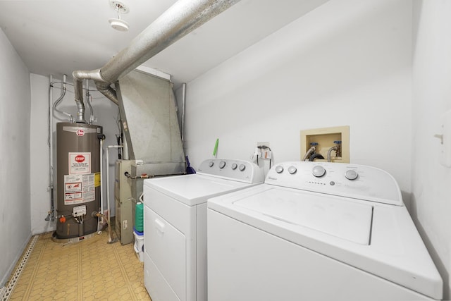1678 Penny Ln, Bartlett, IL 60103 - laundry room featuring water heater, washing machine and dryer, and light floors