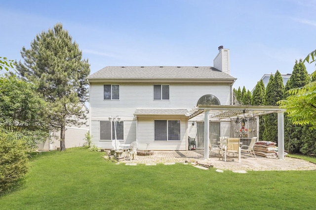 1678 Penny Ln, Bartlett, IL 60103 - back of property featuring a chimney, a pergola, a patio, and a shingled roof