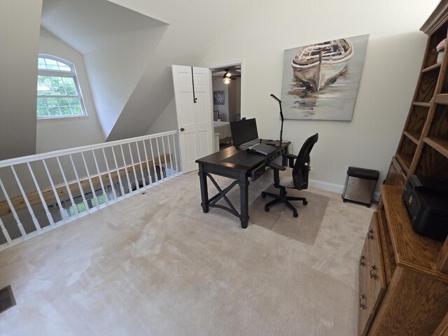 1530 Laurel Oaks Dr, Streamwood, IL 60107 - carpeted office featuring a ceiling fan and vaulted ceiling