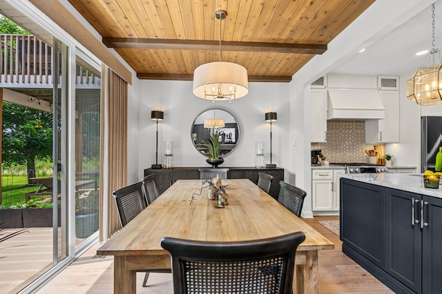 638 Legend Ln, Mchenry, IL 60050 - dining room featuring a chandelier, healthy amount of natural light, light wood-type flooring, and a wood ceiling with exposed beams