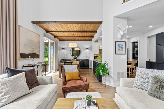 638 Legend Ln, Mchenry, IL 60050 - living area with a wooden ceiling with exposed beams, light wood-type flooring, and recessed lighting