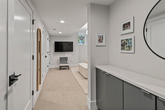 1304 N Hoyne Ave Unit 1, Chicago, IL 60622 - hallway featuring light carpet and recessed lighting