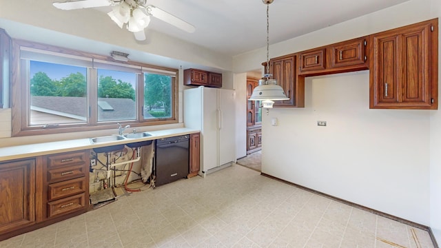 198 S Circle Ave, Bloomingdale, IL 60108 - kitchen with dishwasher, freestanding refrigerator, ceiling fan, and light countertops