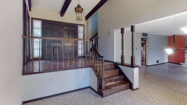 198 S Circle Ave, Bloomingdale, IL 60108 - foyer with stairs and beamed ceiling