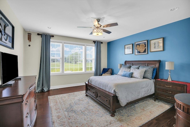 2955 E Stone Creek Blvd, Urbana, IL 61802 - bedroom with dark wood-style floors, a ceiling fan, and recessed lighting