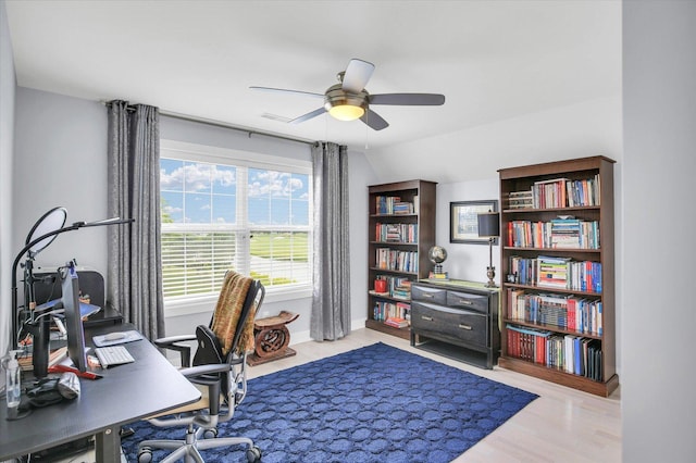 2955 E Stone Creek Blvd, Urbana, IL 61802 - office featuring a ceiling fan, lofted ceiling, and wood finished floors