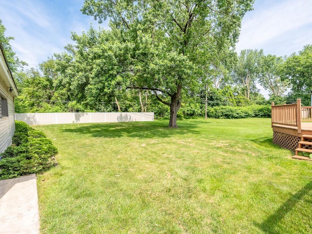 566 Glendale Ave, Wheaton, IL 60137 - view of grassy yard featuring a deck and view of wooded area