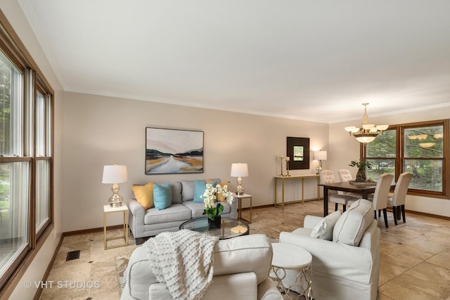 1580 Verde Ln, Mundelein, IL 60060 - living room featuring a chandelier and crown molding