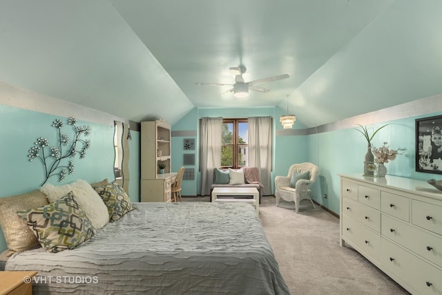 1580 Verde Ln, Mundelein, IL 60060 - bedroom featuring light colored carpet, lofted ceiling, and a ceiling fan